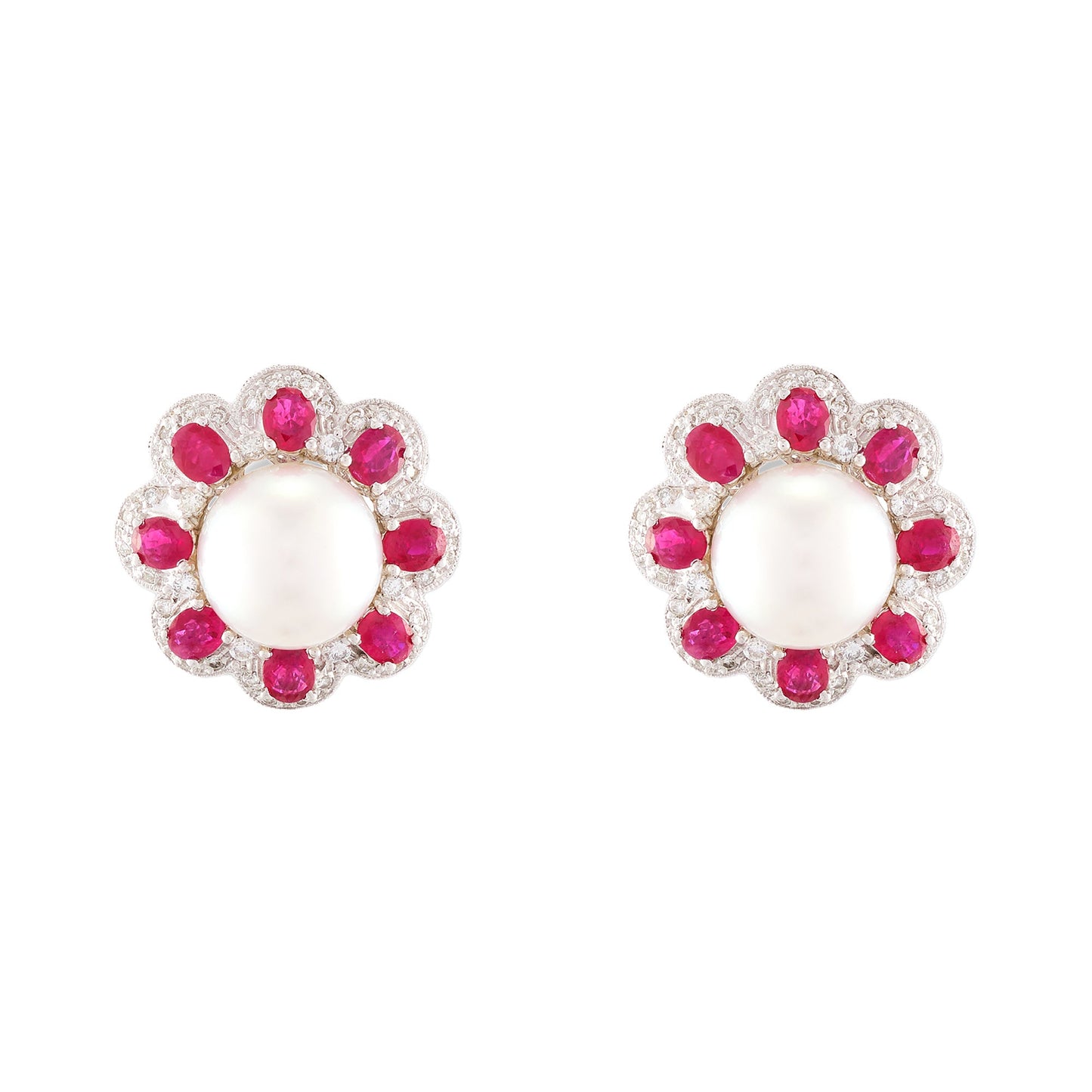 Vintage Ruby and Pearl set of Ring and Earrings