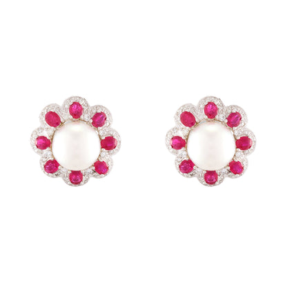 Vintage Ruby and Pearl set of Ring and Earrings