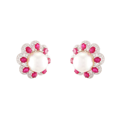 Vintage Ruby and Pearl set of Ring and Earrings