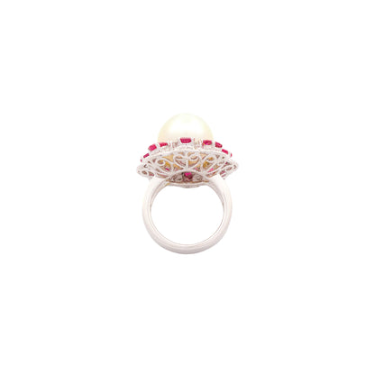 Vintage Ruby and Pearl set of Ring and Earrings