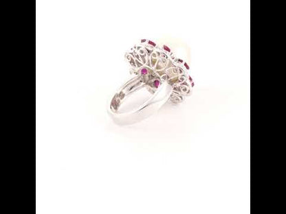 Vintage Ruby and Pearl set of Ring and Earrings