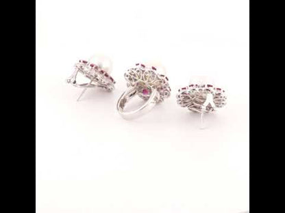 Vintage Ruby and Pearl set of Ring and Earrings